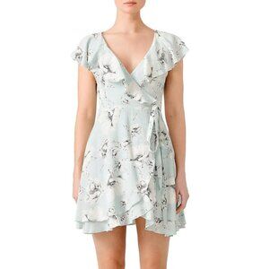 Free People Floral French Quarter Mini Wrap Dress, Mint Baby Blue, XS